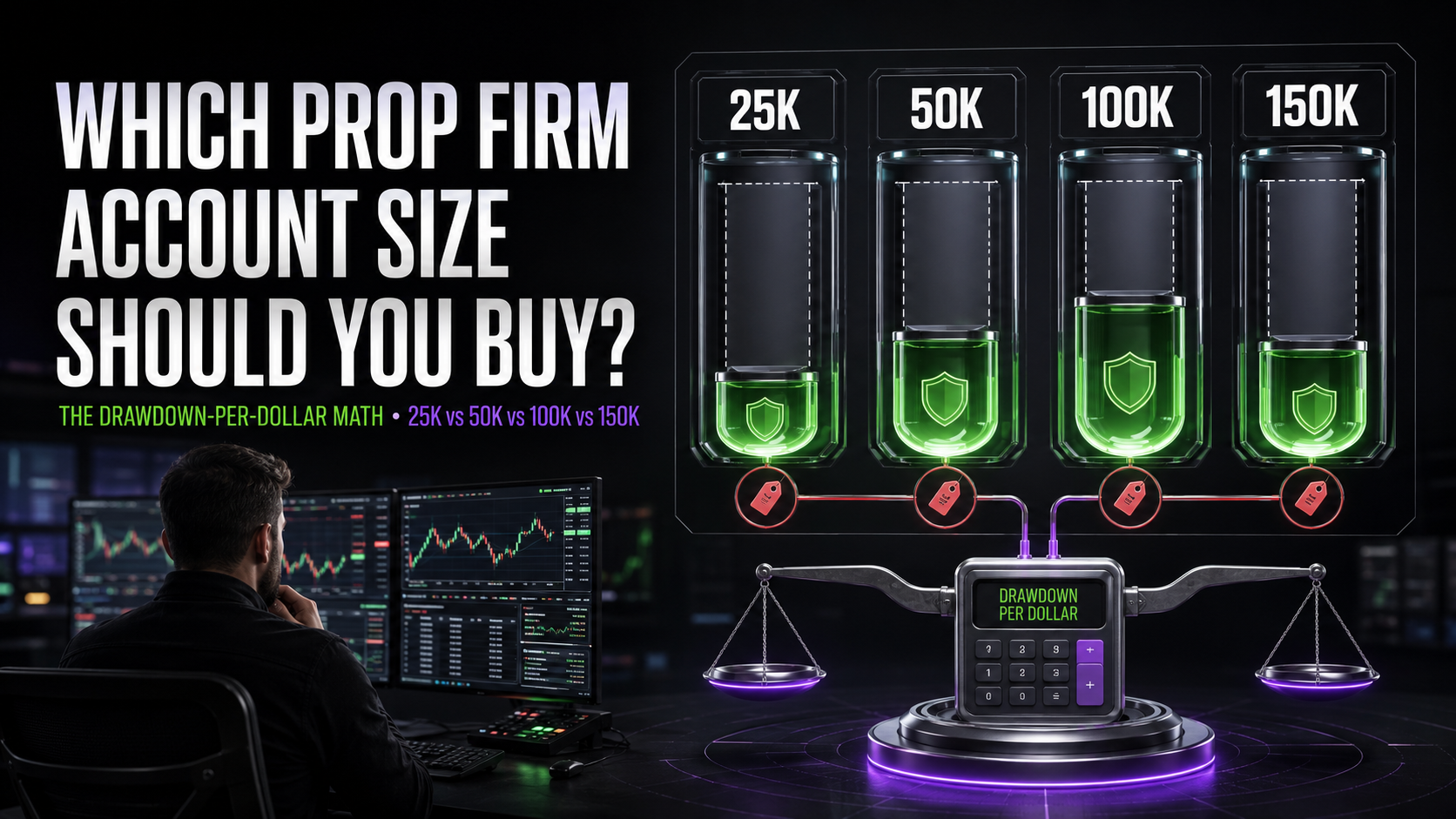 Which Prop Firm Account Size Should You Buy? The Drawdown-per-Dollar Math (25K vs 50K vs 100K vs 150K)